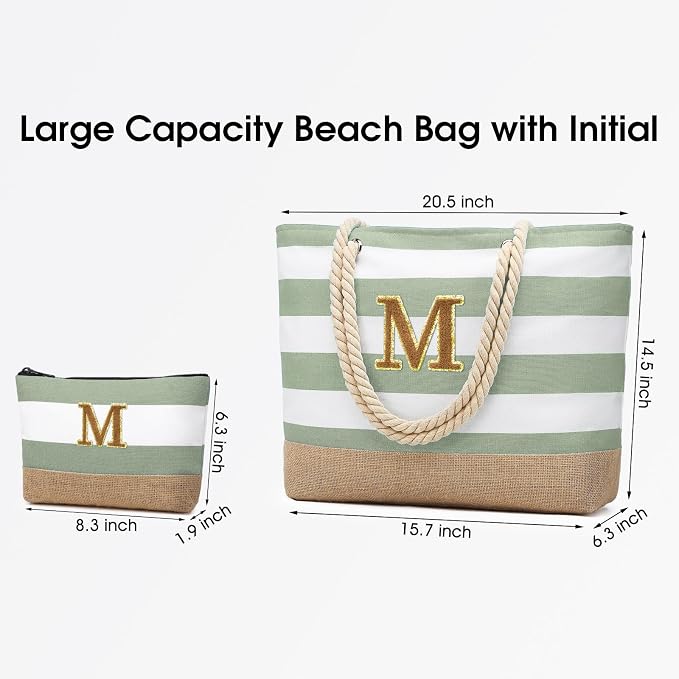 Becokan Beach Bag Initial Beach Tote - Image 3