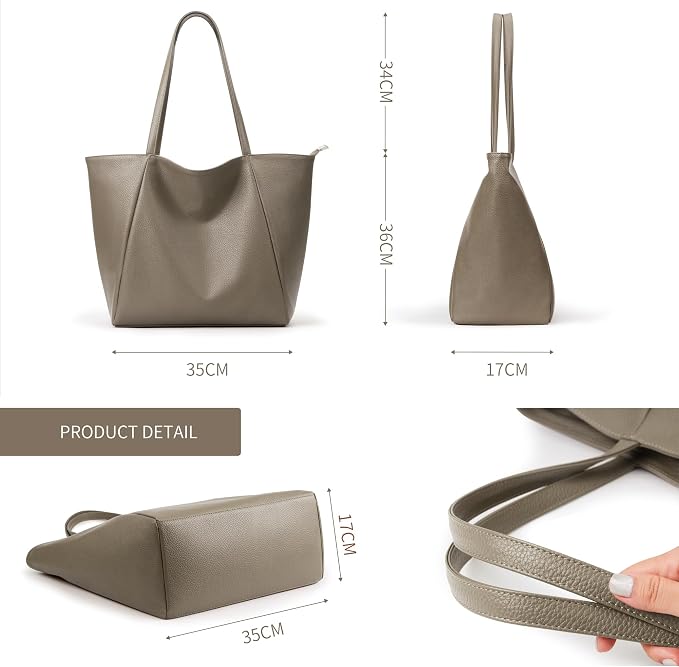 KALIDI Large Tote Bag Vegan Leather Casual Zipper Work Bag Weekender Hobo - Image 6