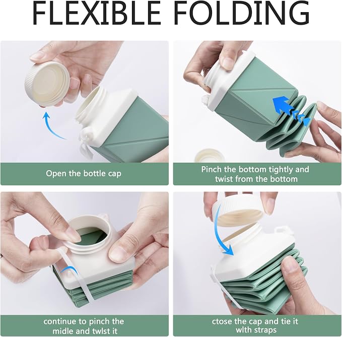 24oz Collapsible Water Bottles, Food grade BPA Free Reusable Foldable Water - Image 9