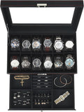 Watch Box Jewelry Organizer, 12-Slot 2-Layer Watch Case Storage by KUKIKAN