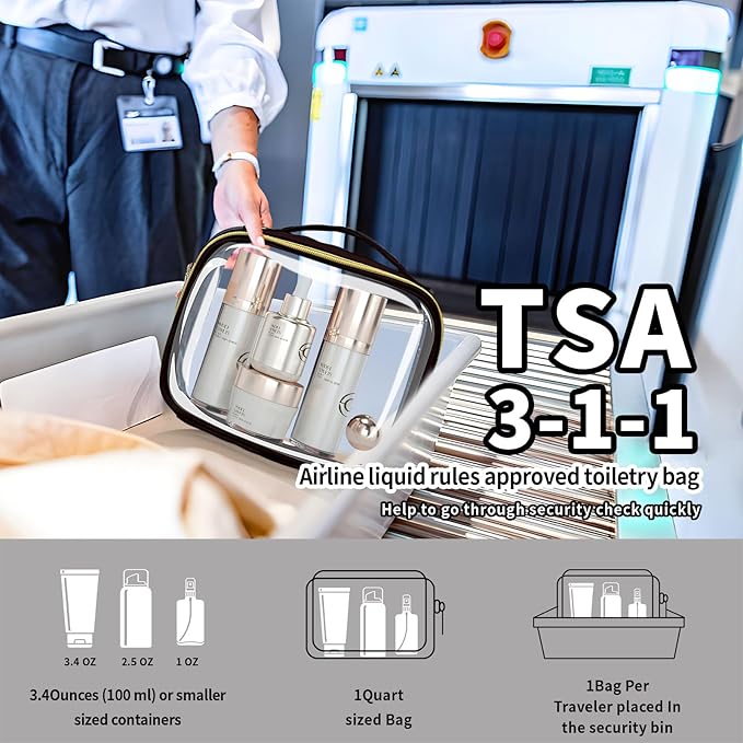 TSA Approved Travel Toiletry Bag, 2 Pack Clear Makeup Bags - Image 2