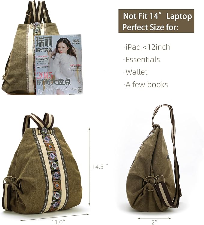 Goodhan Women Canvas Backpack Daypack Casual Shoulder Bag, Vintage Heavy-duty - Image 4