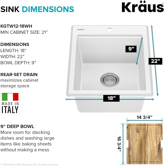 KRAUS Bellucci 18-inch Granite Workstation Drop In Top Mount Single Bowl - Image 8