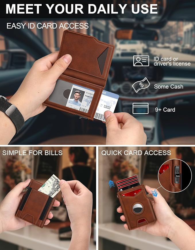 Airtag Wallet for Men, Minimalist Slim Mens Wallet Smart Pop Up Credit Card - Image 2