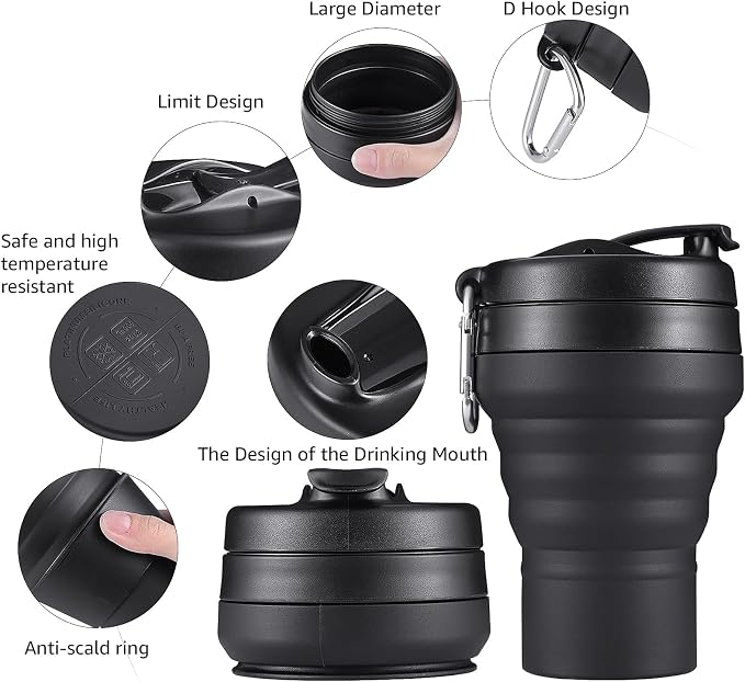 Collapsible Coffee Cup, 2 Pack 16 OZ 480ml Silicone Travel Folding Cup - Image 4