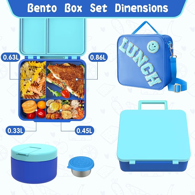 Kids Bento Lunch Box with 8oz Soup Thermo, Kids Leakproof Lunch Food Containers - Image 4