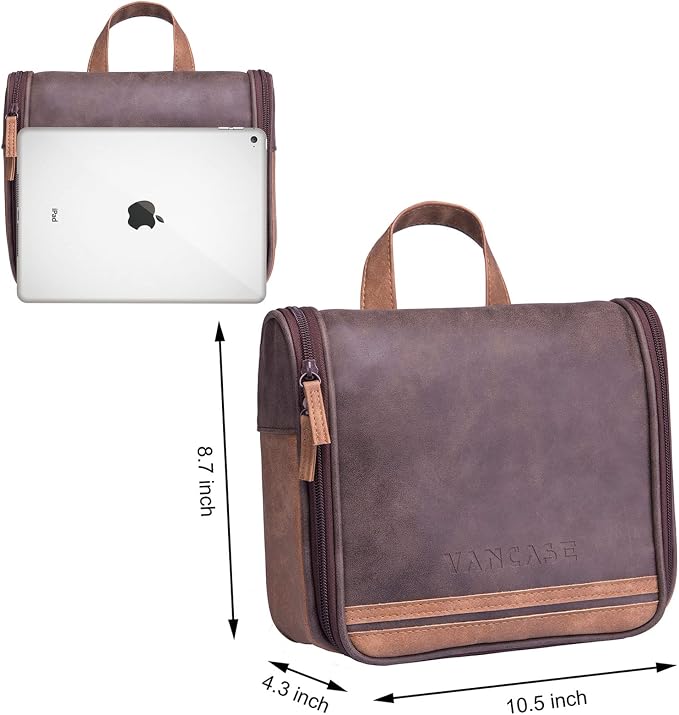 Hanging Toiletry Bag for Men VANCASE Vintage Leather Shaving Dopp Kit Medium - Image 6