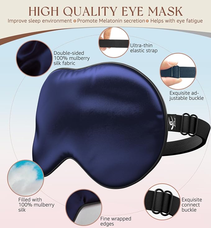 HiRui Silk Sleep Mask, 100% Natural Mulberry Silk of Double-Sided & - Image 4