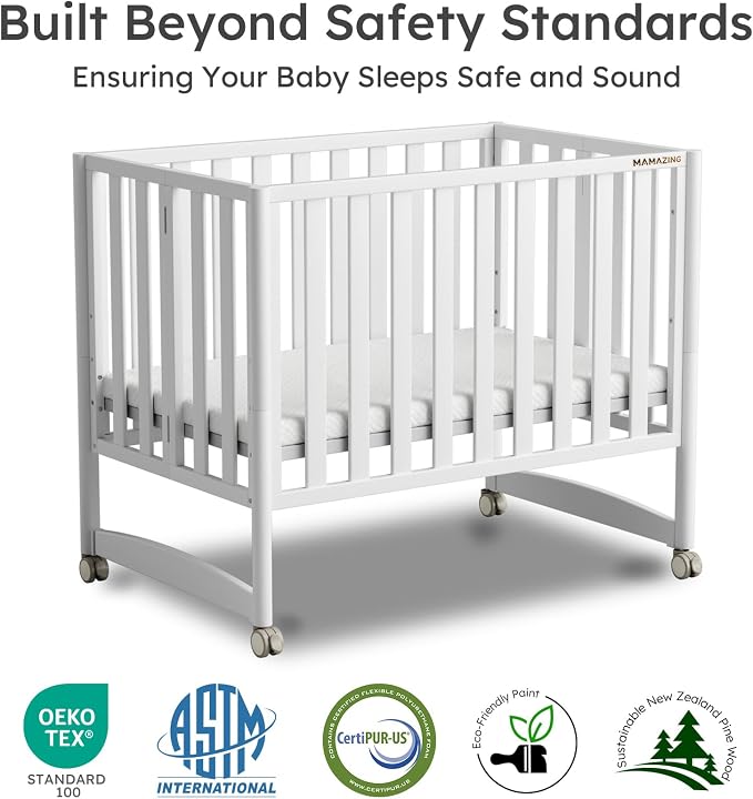 EvoNook 6-in-1 Convertible Mini Crib, 100% New Zealand Solid Wood, 4 Adjustable - Image 2