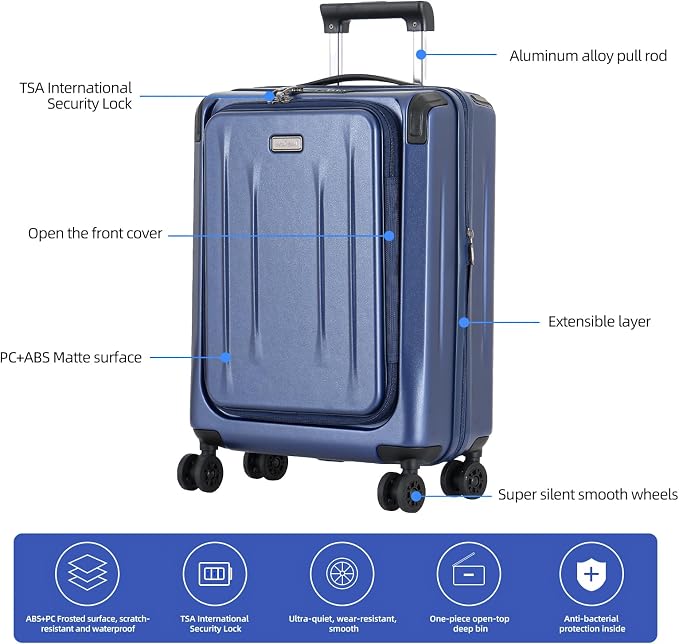 Carry On Luggage, 20Inch Top Opening Airline Approved ABS+PC Hard Shell - Image 7