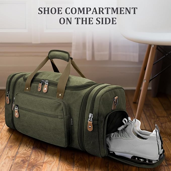Gonex Canvas Duffle Bag 60L Travel Duffel Overnight Weekend Bag - Image 3
