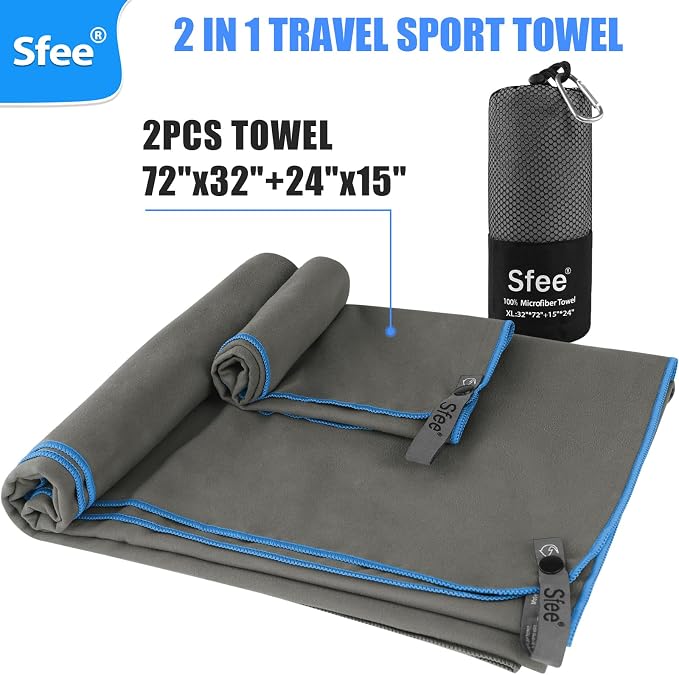 Sfee 2 Pack Microfiber Travel Towel, Quick Dry Camping Towel Large Beach Towel - Image 3