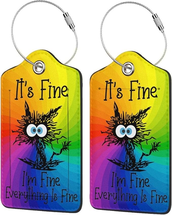 2 Pack Luggage Tags for suitcases Funny Cute Rainbow I'm Fine It's Fine Luggage by Wvpslak