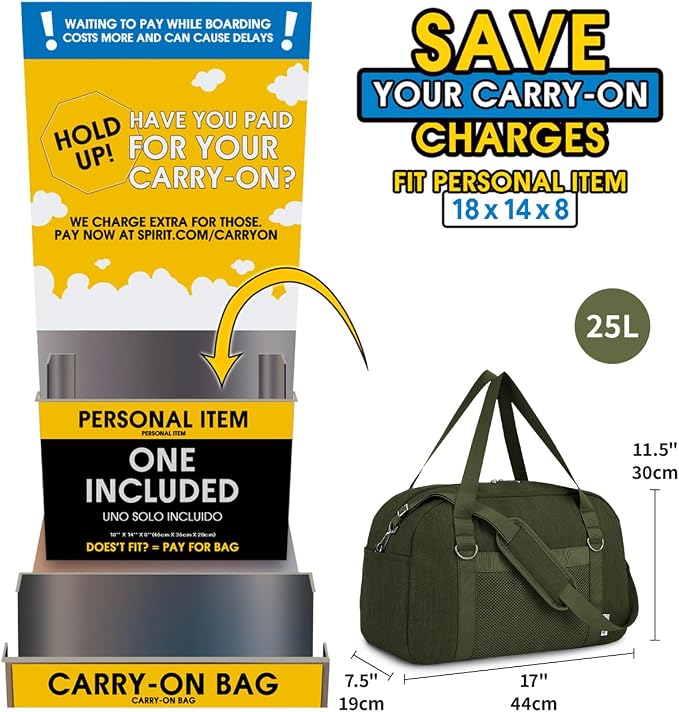 Narwey For Spirit Airlines Personal Item Bag 18x14x8, Small Duffle Bag for - Image 3
