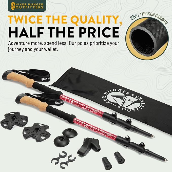 100% Carbon Fiber Trekking Poles by USA Brand - Image 2