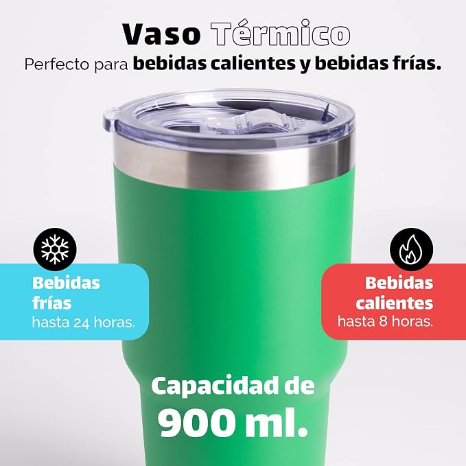 NORDAY | Tumbler with Lid - 30oz - Green Insulated Tumbler - Stainless Steel - Image 3