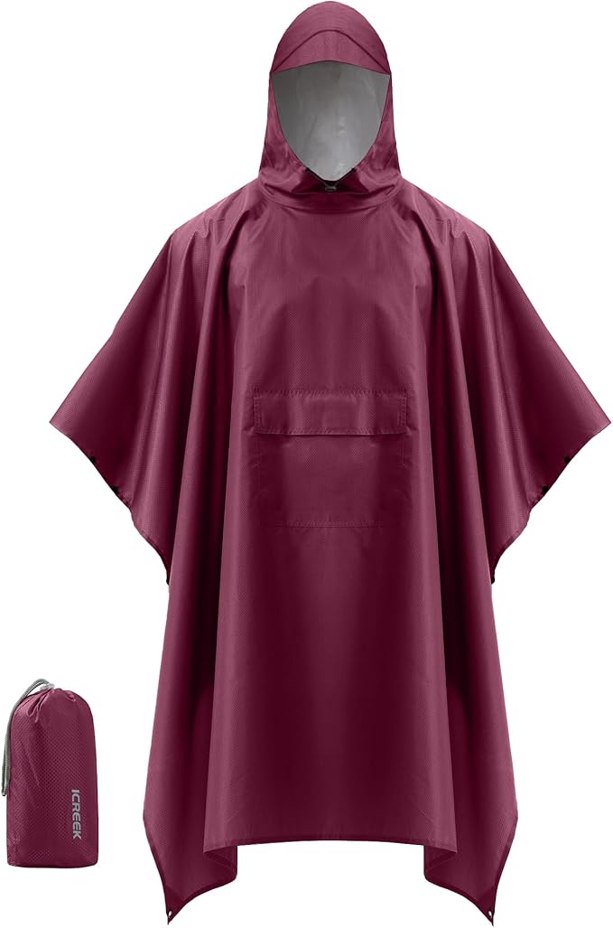 iCreek Hooded Rain Poncho with Pocket Waterproof Lightweight Unisex Raincoat by iCreekoutdoor