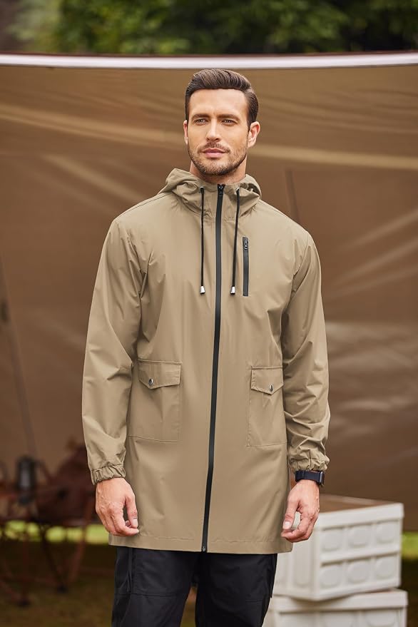 COOFANDY Men's Long Raincoat Ligtweight Rain Jacket Waterproof Outdoor Jackets - Image 3