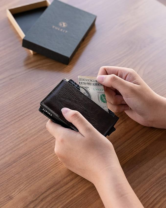 VULKIT Card Holder Pop Up Slim Wallet Leather RFID Blocking Card Case Up to 8 - Image 6