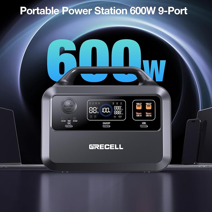GRECELL Portable Power Station 600W, 460Wh LiFePO4 Battery, 1.5hrs Fast Charging - Image 2