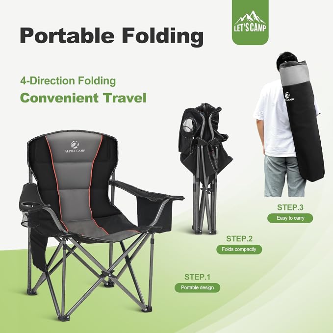 LET'S CAMP Folding Camping Chair Oversized Heavy Duty Padded Outdoor Chair - Image 9