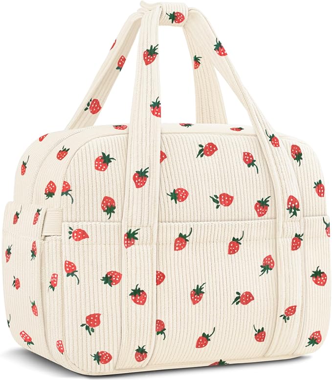 Corduroy Lunch Box Lunch Bag for Women Men, Cute Strawberry Small Insulated by KUBYA