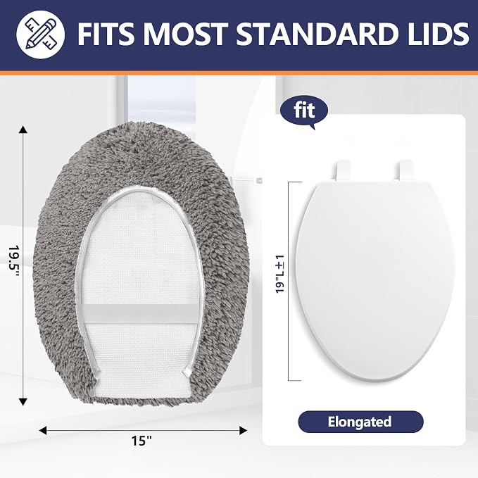 Microfiber Elongated Toilet Seat Cover 19.5"x 15" Machine Washable Solid Toilet - Image 2