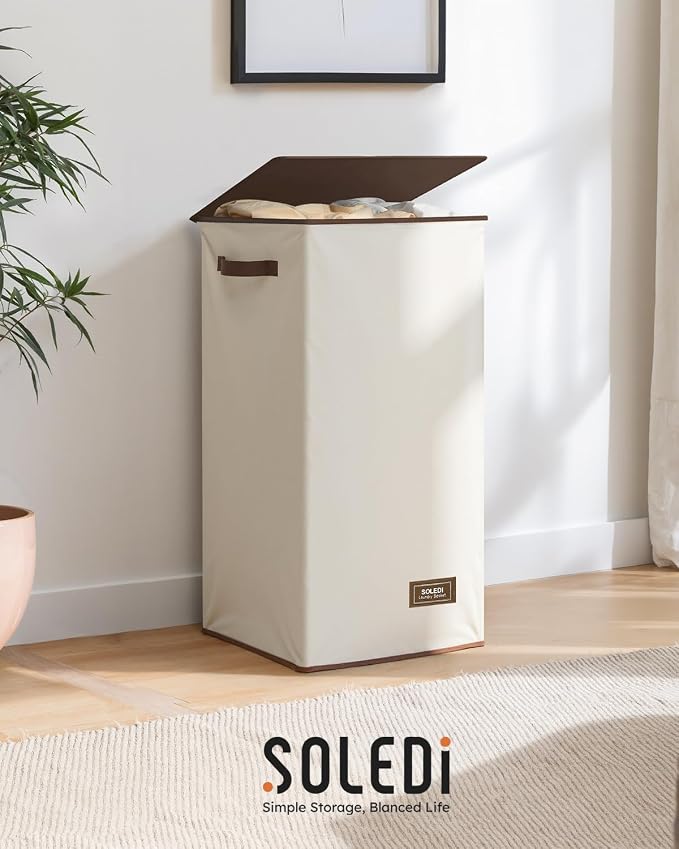SOLEDI Laundry Hamper with Lid 100L Large & Tall Collapsible Laundry Basket - Image 9