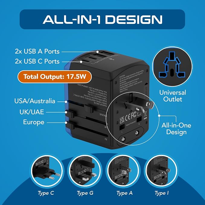 Ceptics Universal Travel Adapter, 5 in 1 Universal Laptop Charger - Image 3
