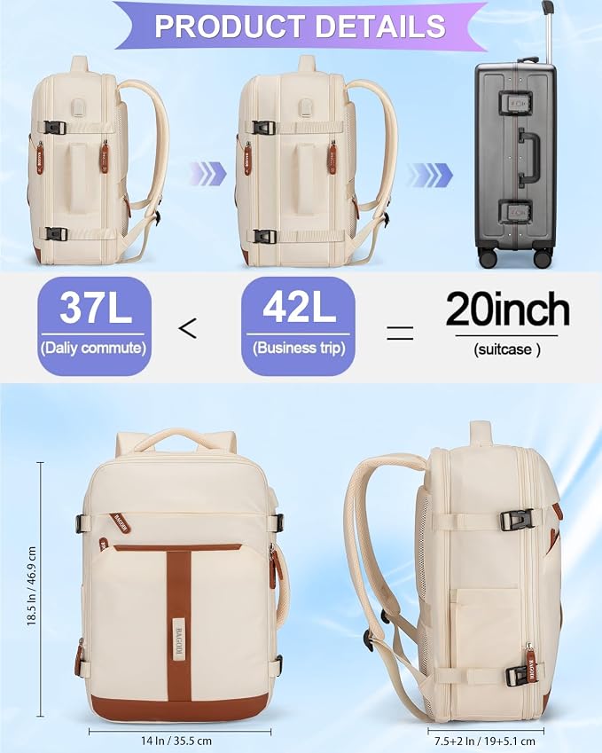 42L Travel Laptop Backpack, Expandable Carry-on Luggage, Anti-Theft Business - Image 5