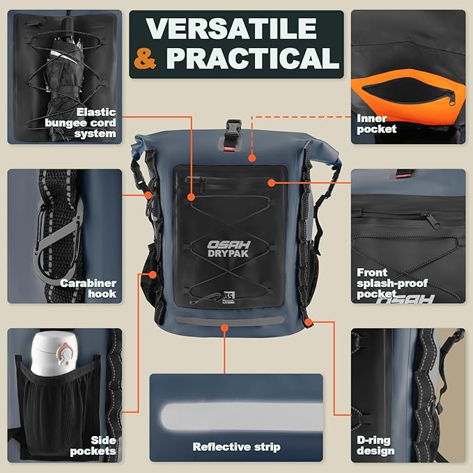 Waterproof Backpack Dry Bag 35L/55L/85L – Heavy Duty Roll-Top Hiking Backpack - Image 3