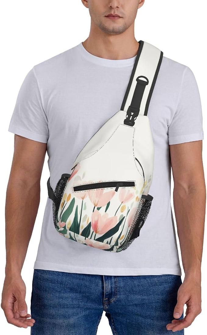 SUPLUCHOM Sling Bag Tulip Flower Watercolor Hiking Daypack Crossbody Shoulder - Image 7