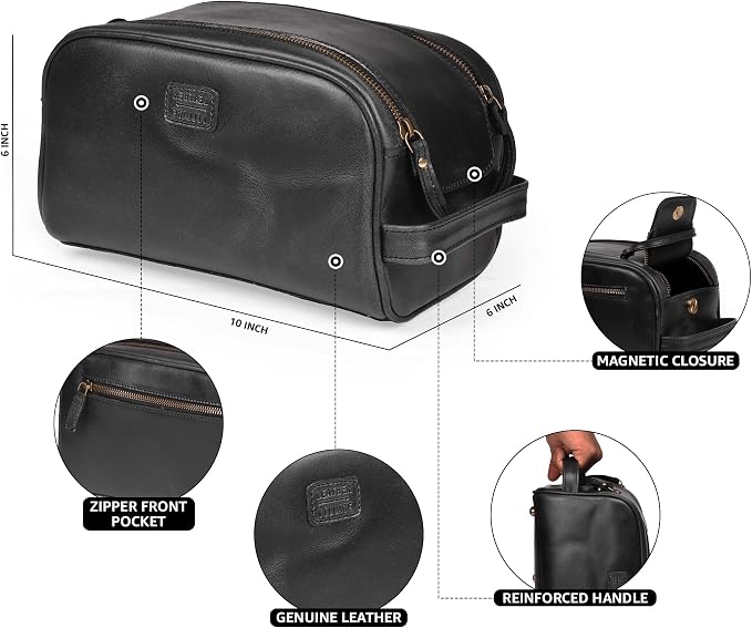 LEATHER VILLAGE Premium Leather Toiletry Travel Pouch - Image 4