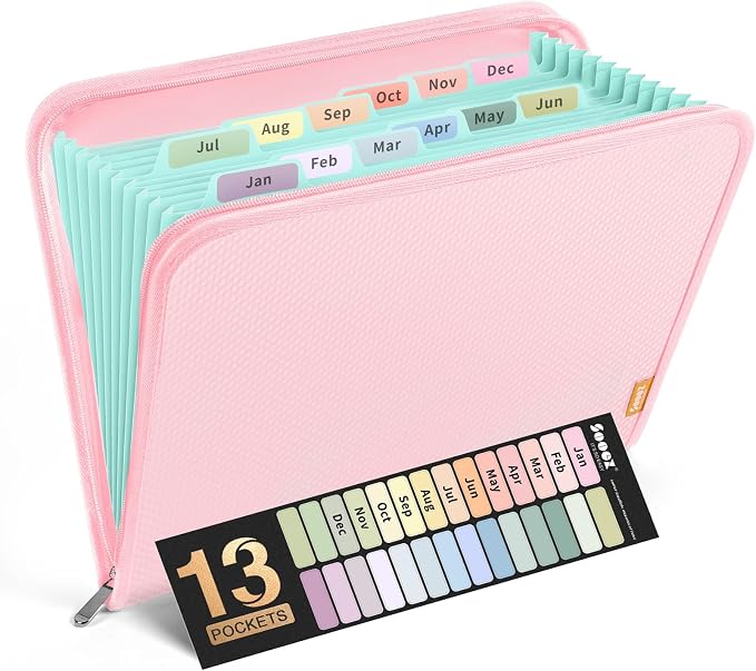 Sooez 13 Pocket Accordion File Organizer, Zipper Expanding File Folder Organizer by Sooez