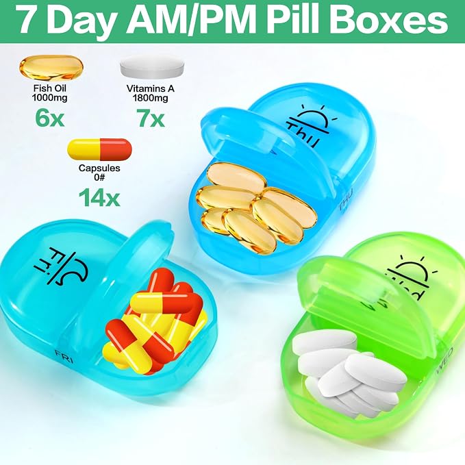 Serfeymi Weekly Travel Pill Organizer 2 Times A Day AM PM Upgraded Rainbow Pill - Image 4