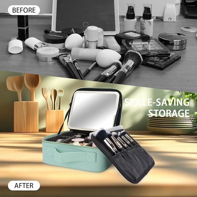 Makeup Bag with Led Mirror, Travel Makeup Organizer with 3 Color Setting - Image 7