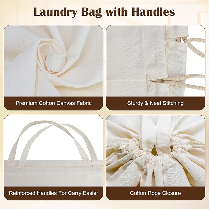 Canvas Laundry Bags with Handles & Rectangular Base, 90L Extra Large Heavy Duty - Image 5