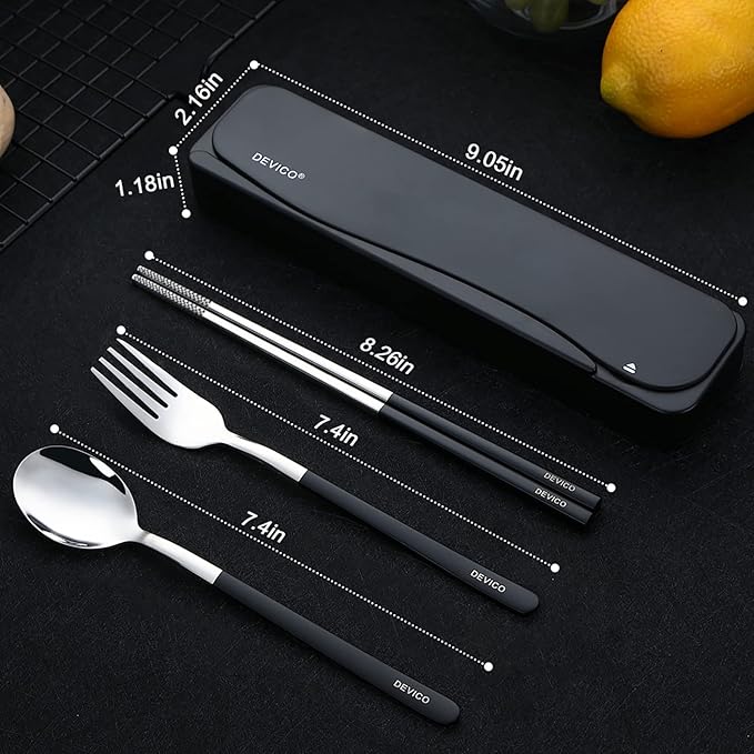 DEVICO Travel Utensils, 18/8 Stainless Steel 4pcs Cutlery Set Portable Camp - Image 3