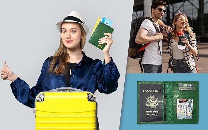 Personalized Monogrammed Emerald Green Leather RFID Passport Wallet - Image 8