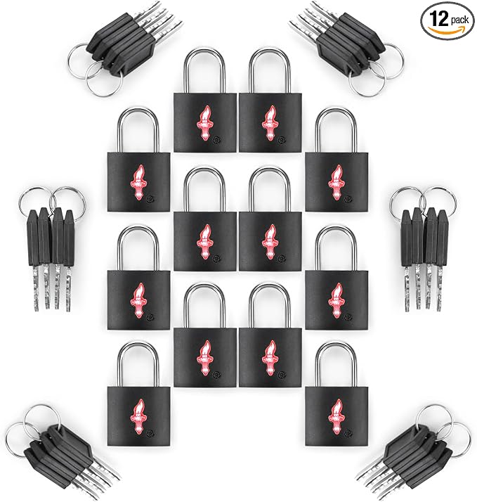 12-Pack Black Neon Square TSA Approved Luggage Lock by Colorfullife