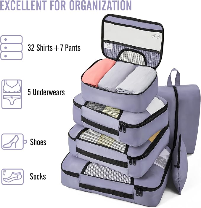 Veken 8 Set Packing Cubes for Travel Essentials, Suitcase Organizer Bags in 4 - Image 5