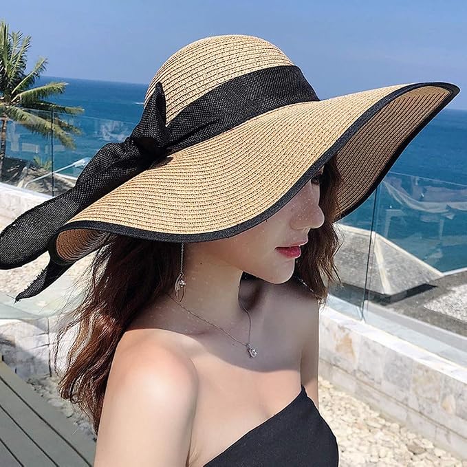 DRESHOW Beach Hats for Women Big Straw Wide Brim Summer Hat Floppy Foldable - Image 5