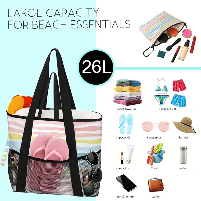 8-Pocket Waterproof Tote for Women -Sandproof Beach Bag - Image 3