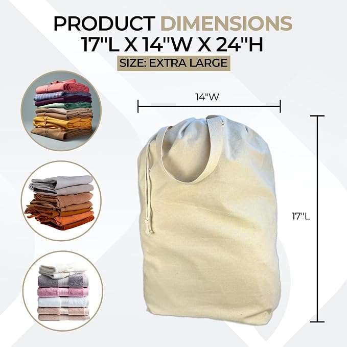 SET of 2-100% Cotton Laundry Bags Extra Large Heavy Duty, Canvas Laundry Bag - Image 2