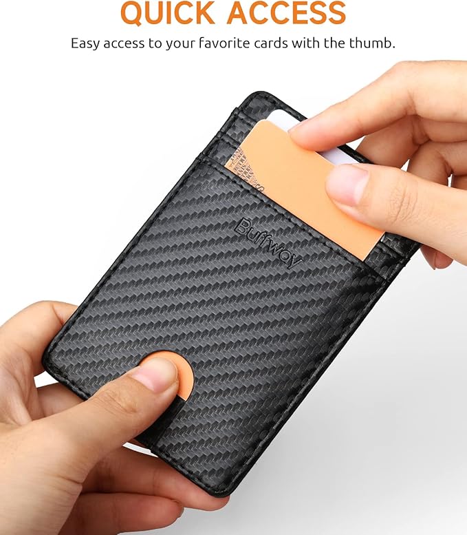 Buffway Mens Slim Wallet, Minimalist Thin Front Pocket Leather Credit Card - Image 3
