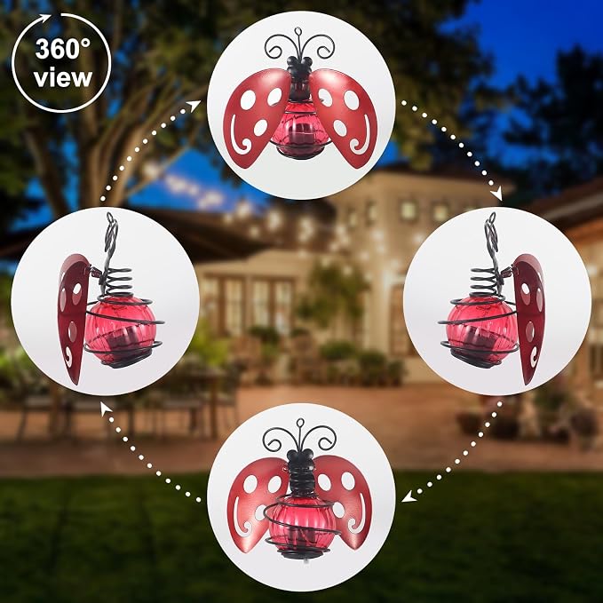2 Pack Lady Bug Solar Outdoor Hanging Lantern Creative Small Sculpture Lights - Image 3