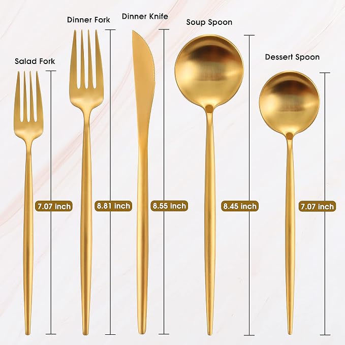 Matte Gold Silverware Set, IBIILII JEFF 40 Pieces Stainless Steel Flatware - Image 2