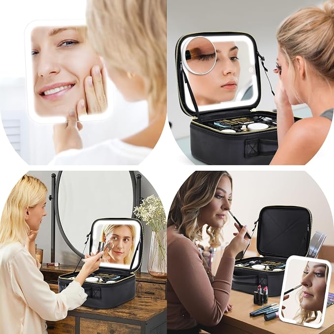 Travel Makeup Bag with Magnetic Removable Lighted Mirror, Cosmetic Bag - Image 5