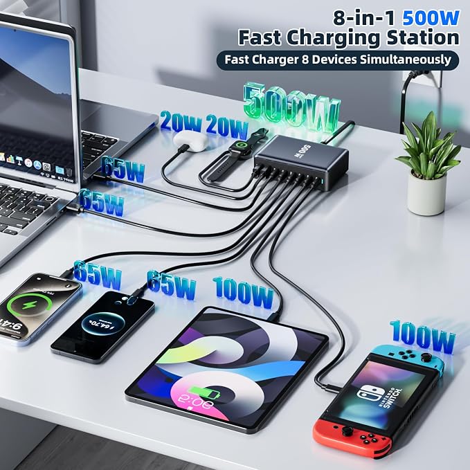 500W Fast Charging 8 Port USB C Charger Block - Image 2