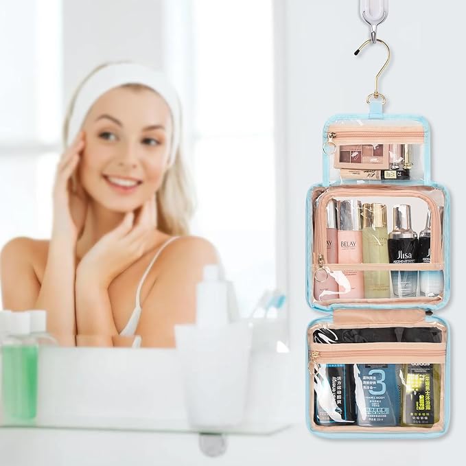 CUBETASTIC Hanging Travel Toiletry Bag, Transparent 3 Comparment Small Travel - Image 7